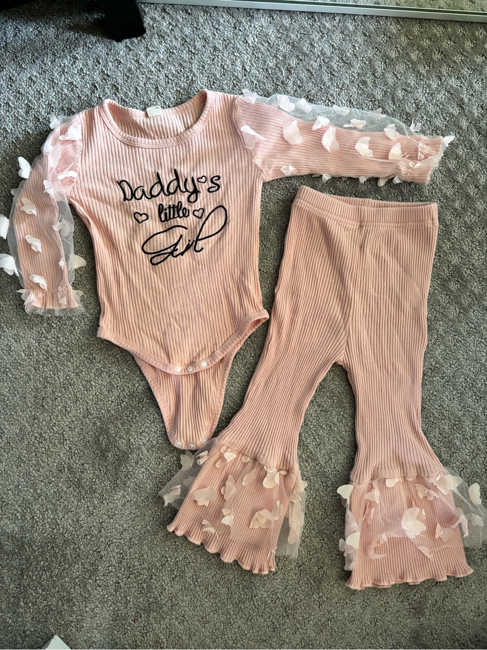 Daddy's Little Girl Pink Ribbed 2-Piece Baby Set